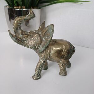 Vintage Solid Brass Elephant Trunk Up‎ Figurine Nice Patina Nice Markings Heavy